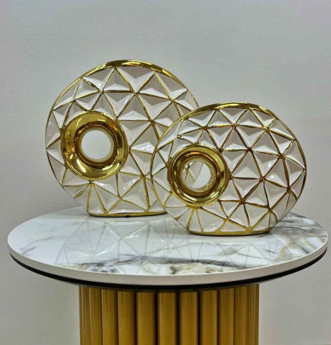 Jarrón redondo blanco/dorado Ref. 2060