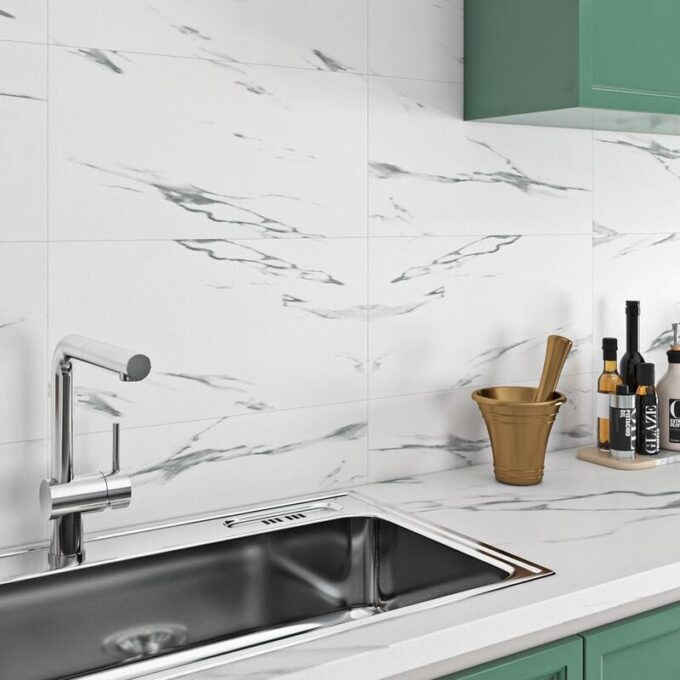 Azulejo adhesivo 60 x 30 blanco marmolizado pegatina decorativa FK23D-244