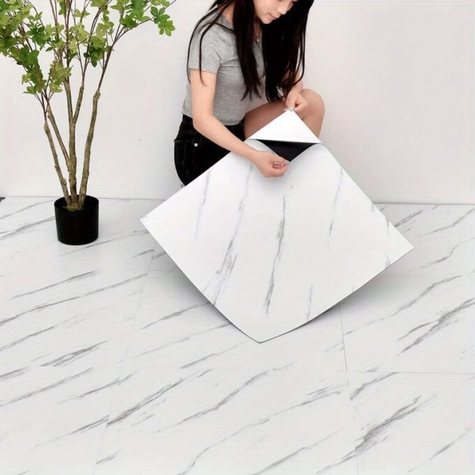 Baldosa adhesiva 60 x 60 blanco mate marmolizado pegatina decorativa 28PCS FK23D-268