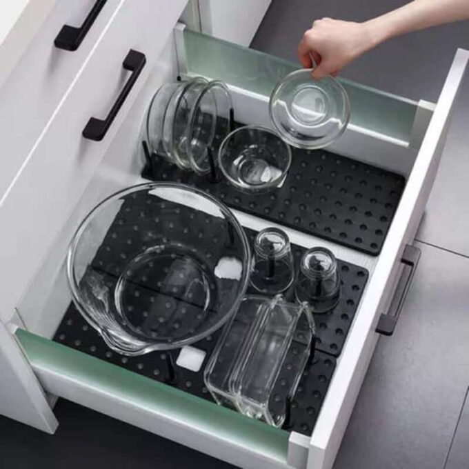 Escurridor retráctil de cocina bandeja organizadora con espacio para loza ollas y vasos FK23D-285