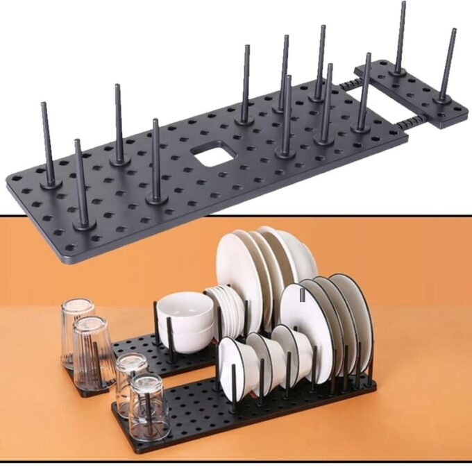 Escurridor retráctil de cocina bandeja organizadora con espacio para loza ollas y vasos FK23D-285