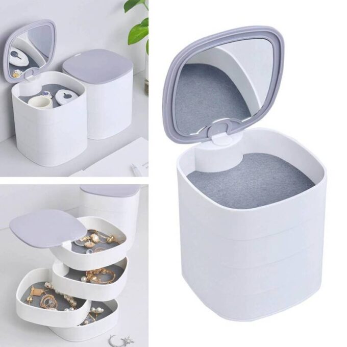 Joyero giratorio multifuncional con espejo almacenador accesorios portatil FK23D-42
