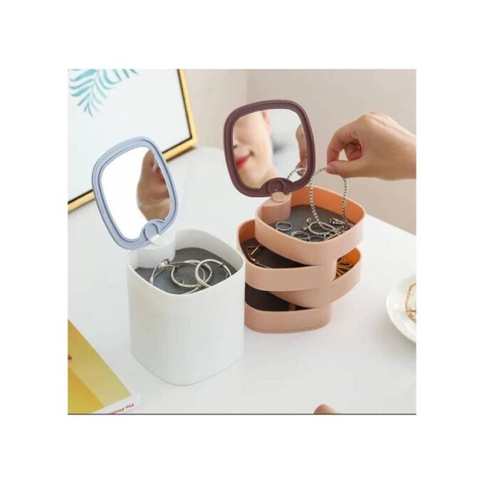 Joyero giratorio multifuncional con espejo almacenador accesorios portatil FK23D-42