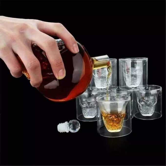 Whiskera de calavera decantador licorera craneo + 4 vasos FK23B-65