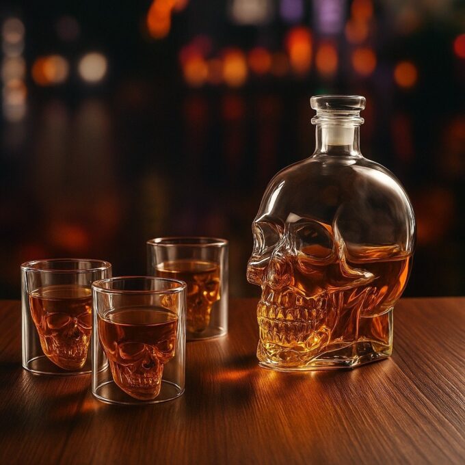 Whiskera de calavera decantador licorera craneo + 4 vasos FK23B-65