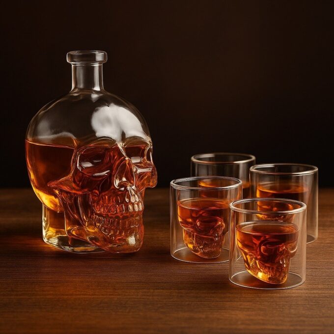 Whiskera de calavera decantador licorera craneo + 4 vasos FK23B-65