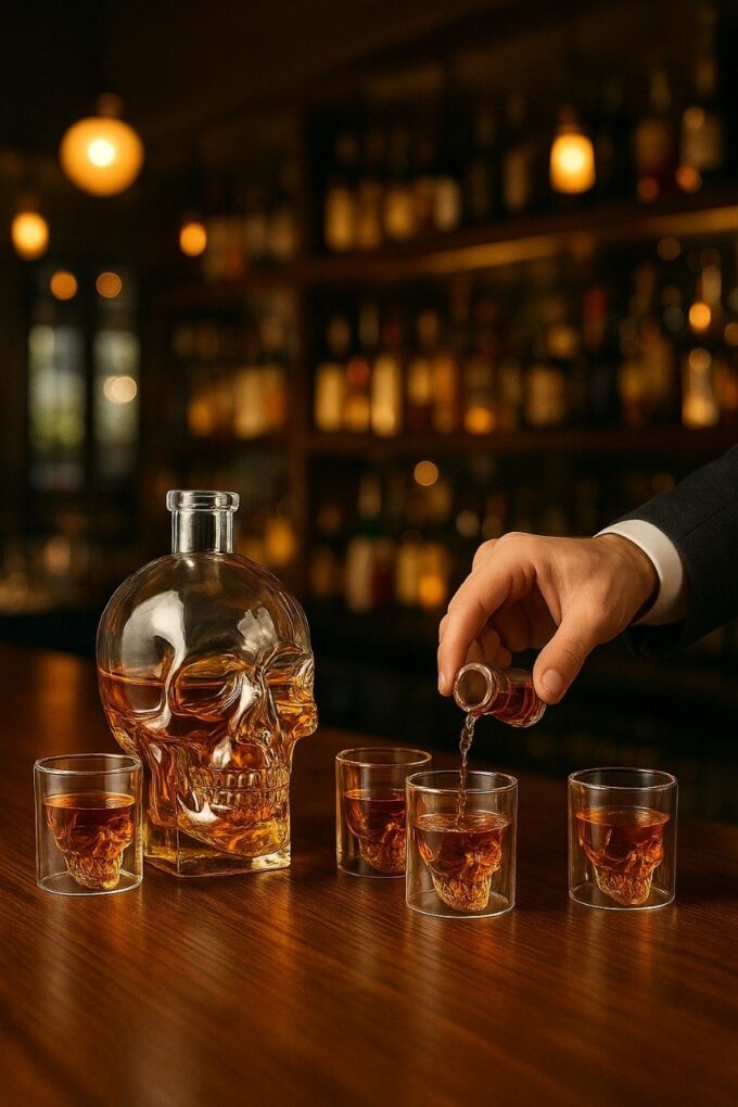 Whiskera de calavera decantador licorera craneo + 4 vasos FK23B-65
