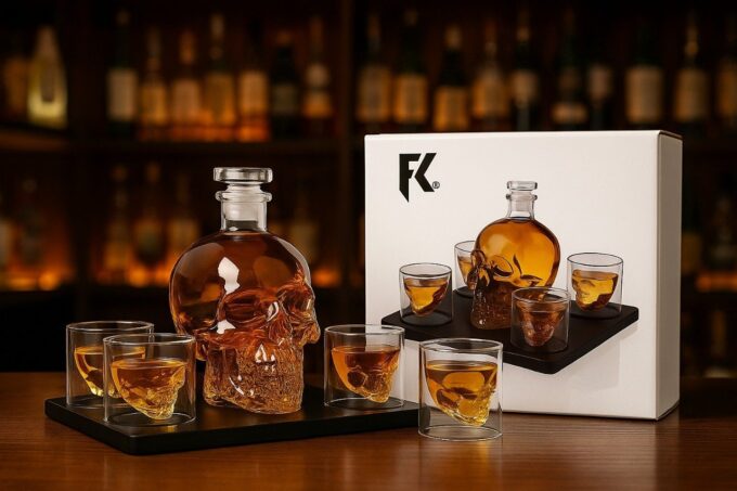 Whiskera de calavera decantador licorera craneo + 4 vasos FK23B-65