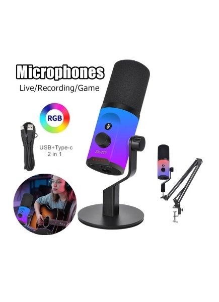 Microfono de escritorio dinámico RGB USB/XLR para podcasting, grabación, juegos y transmisión en vivo
