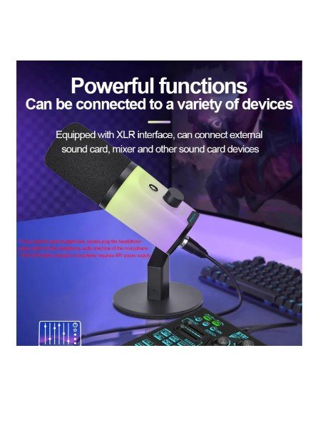 Microfono de escritorio dinámico RGB USB/XLR para podcasting, grabación, juegos y transmisión en vivo