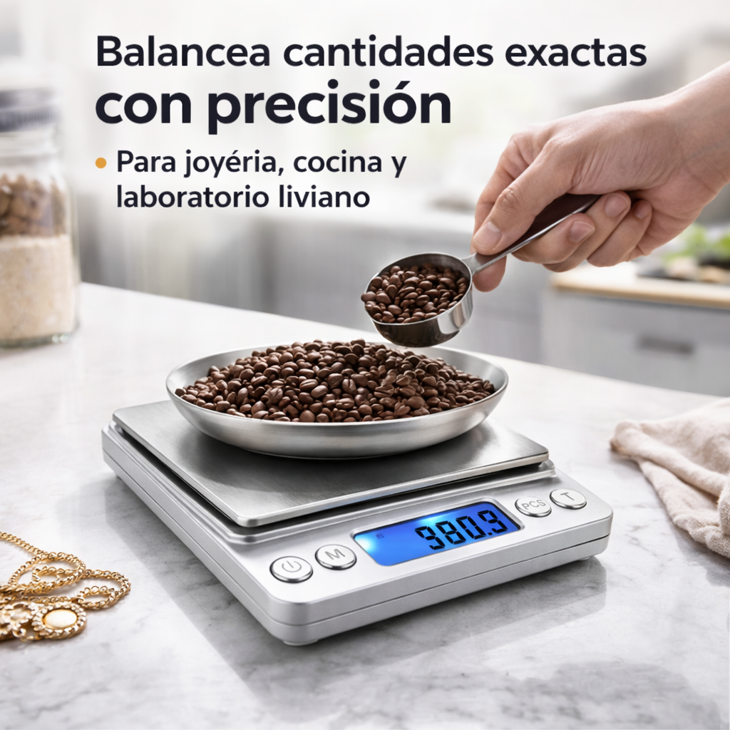 Báscula Digital 0.1g a 3kg Alta Precisión Profesional Acero Con FK17-SM032