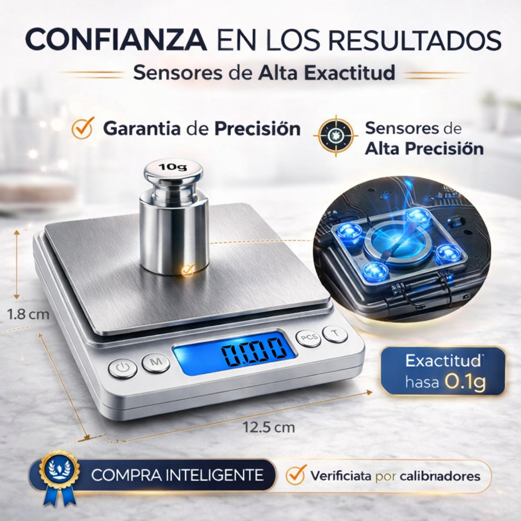 Báscula Digital 0.1g a 3kg Alta Precisión Profesional Acero Con FK17-SM032