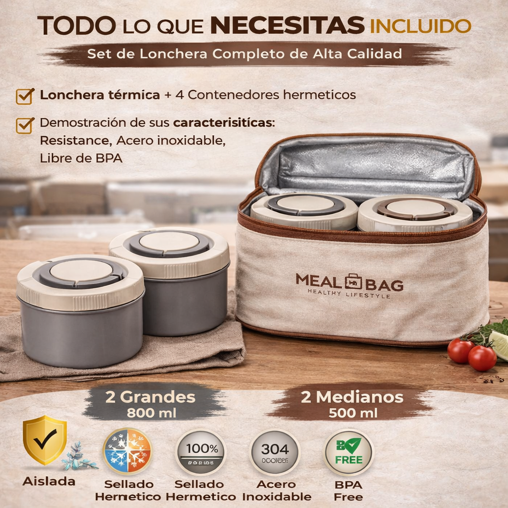 Lonchera Térmica con 4 Recipientes Herméticos Mantiene Comida Caliente y FK17-X4