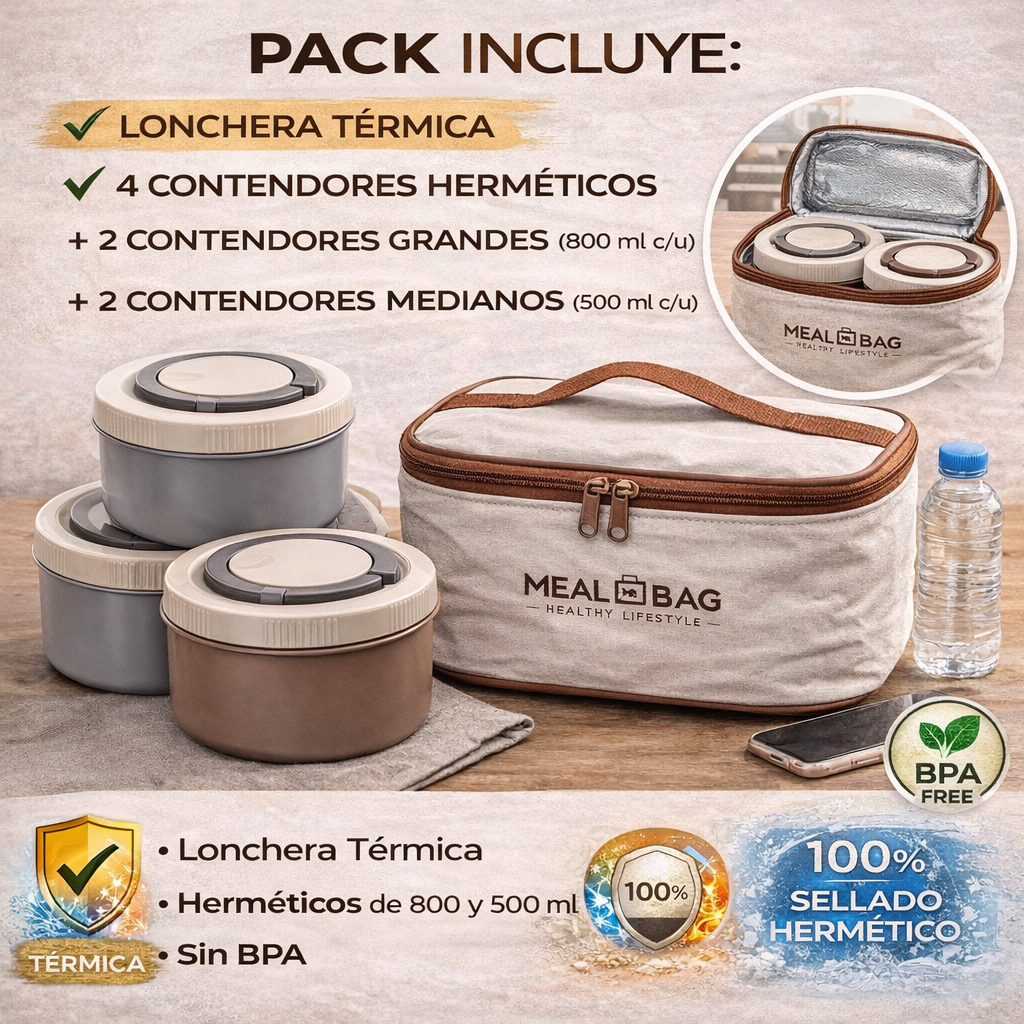 Lonchera Térmica con 4 Recipientes Herméticos Mantiene Comida Caliente y FK17-X4