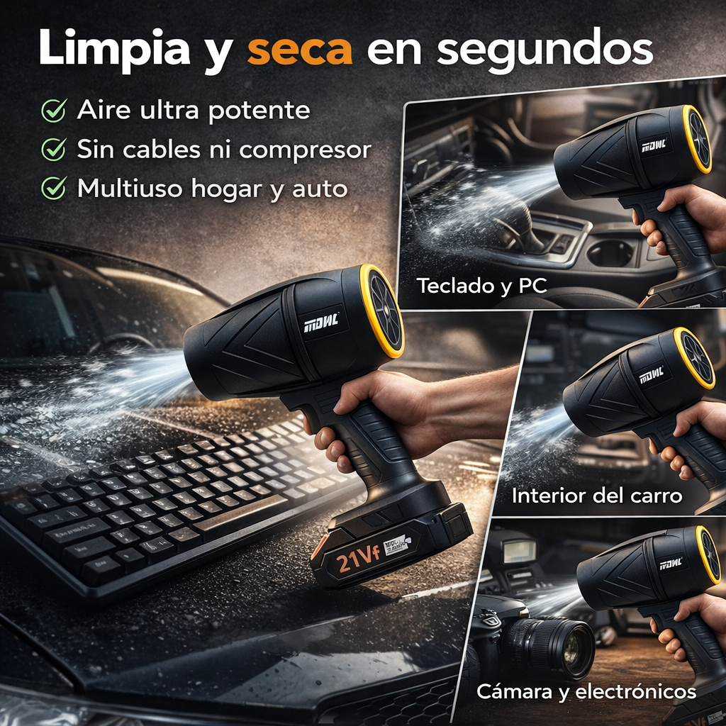 Soplador Aire Inalámbrico 21V Turbo Alta Potencia 2 Baterías FK17-MD2-8367