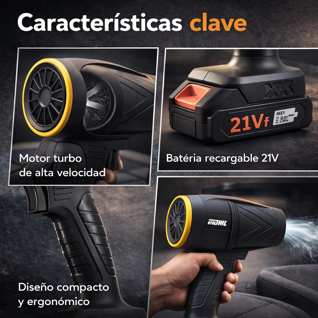 Soplador Aire Inalámbrico 21V Turbo Alta Potencia 2 Baterías FK17-MD2-8367