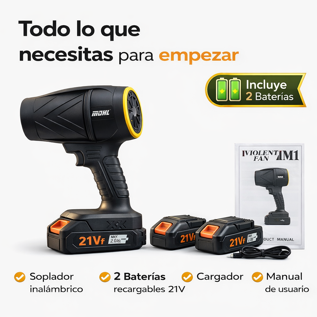 Soplador Aire Inalámbrico 21V Turbo Alta Potencia 2 Baterías FK17-MD2-8367